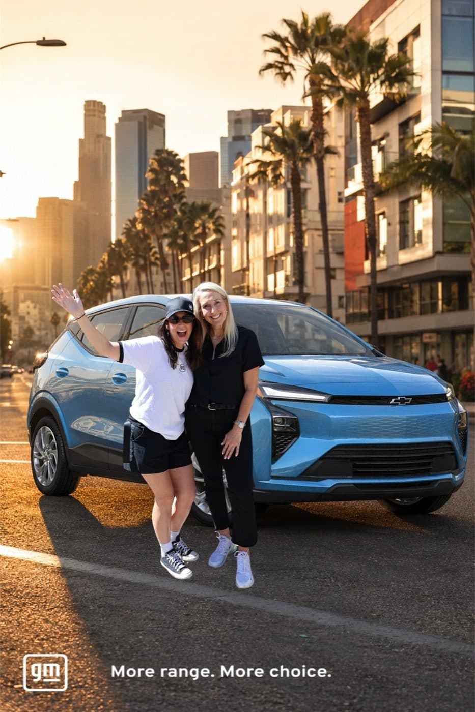 AI background removal placing guests into a GM EV street scene