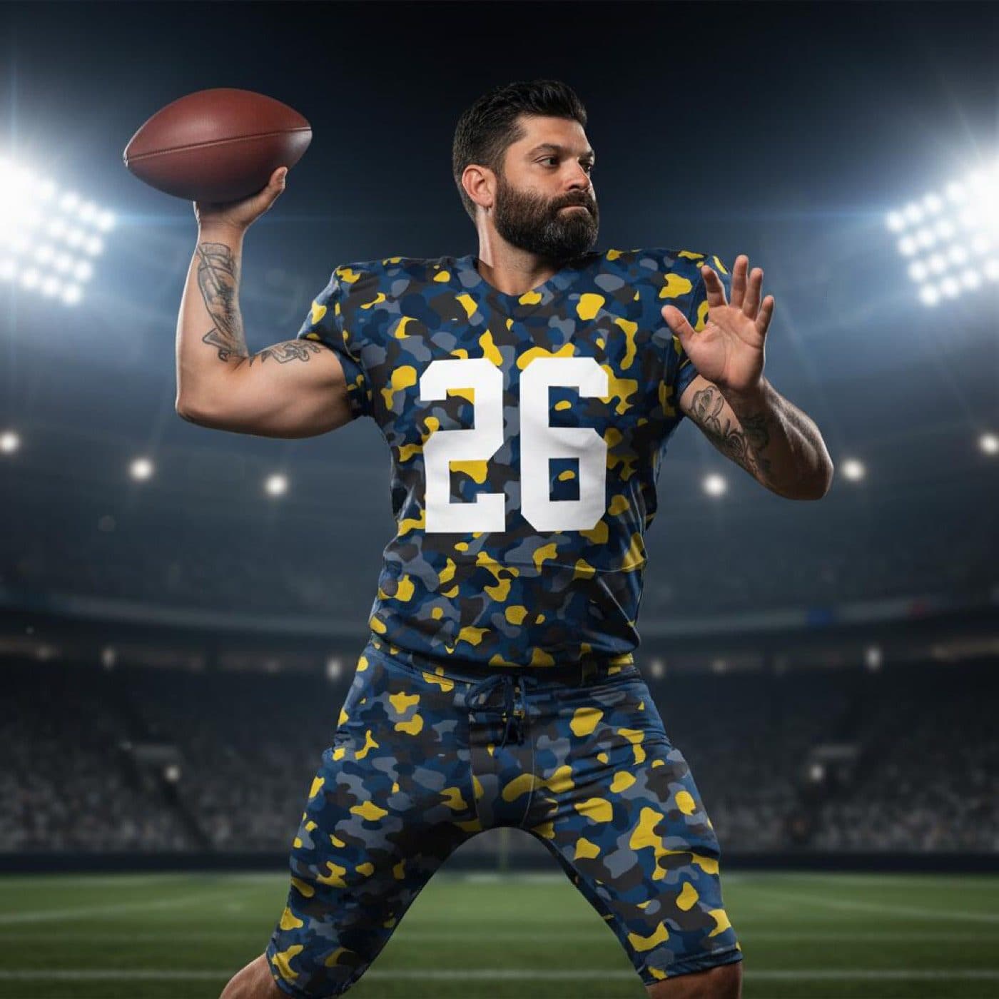 AI image regeneration: guest rendered as a football player mid-throw