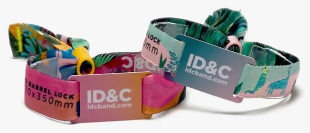 Woven fabric wristbands with barrel locks and printed RFID smart cards
